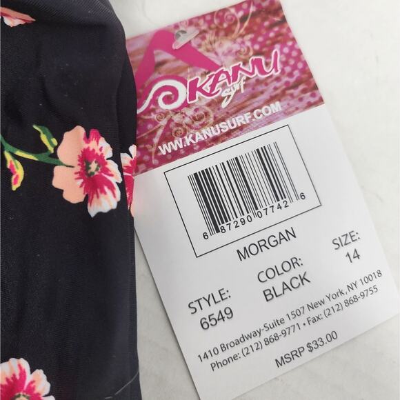 Kanu Surf New Girls Swimsuit Floral One Shoulder Black Tangerine Girls Size 14 - Picture 2 of 7